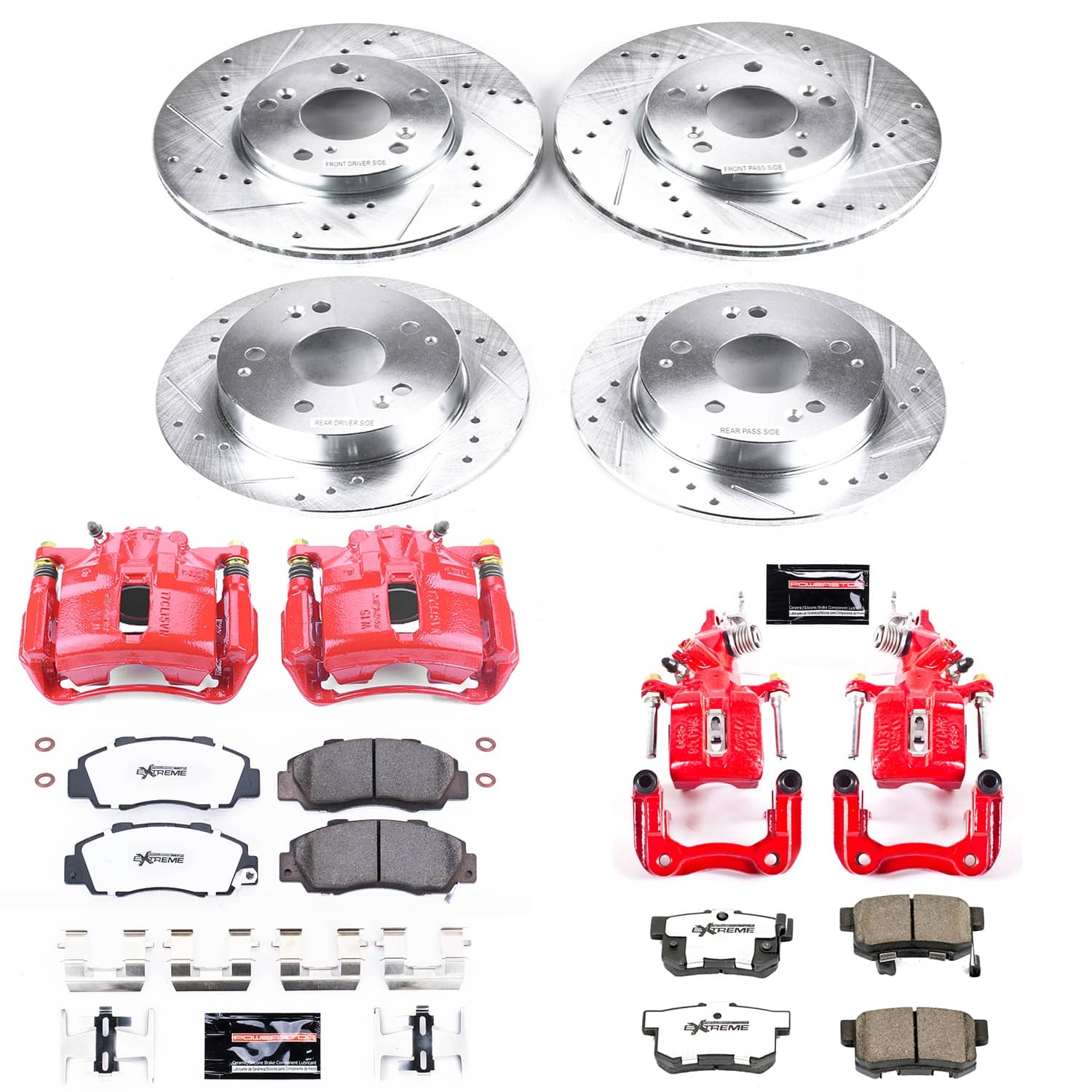 Power Stop - KC1042A-26 - Front and Rear - Disc Brake Pad/Caliper and Rotor Kit