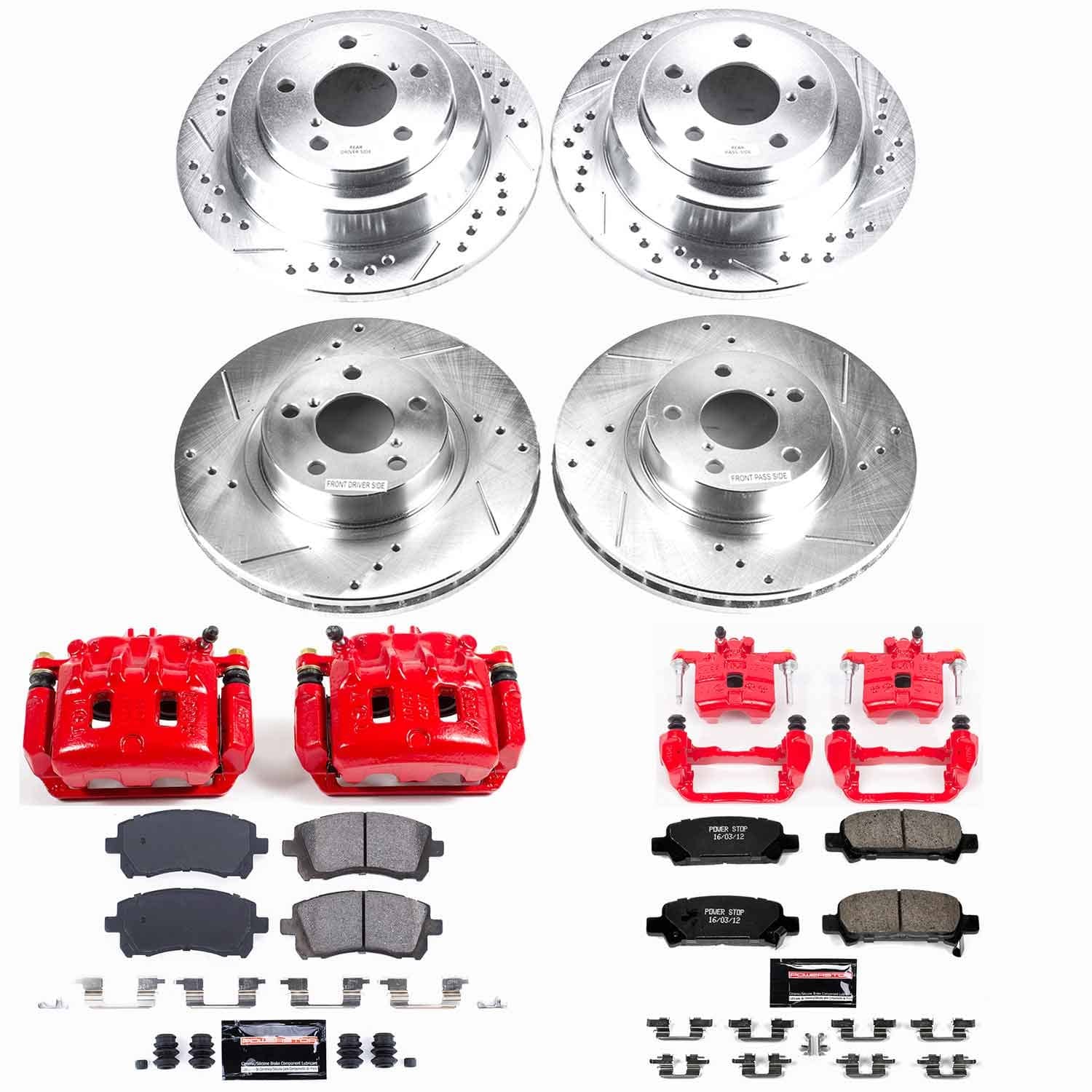 Power Stop - KC1122 - Front and Rear - Disc Brake Pad/Caliper and Rotor Kit