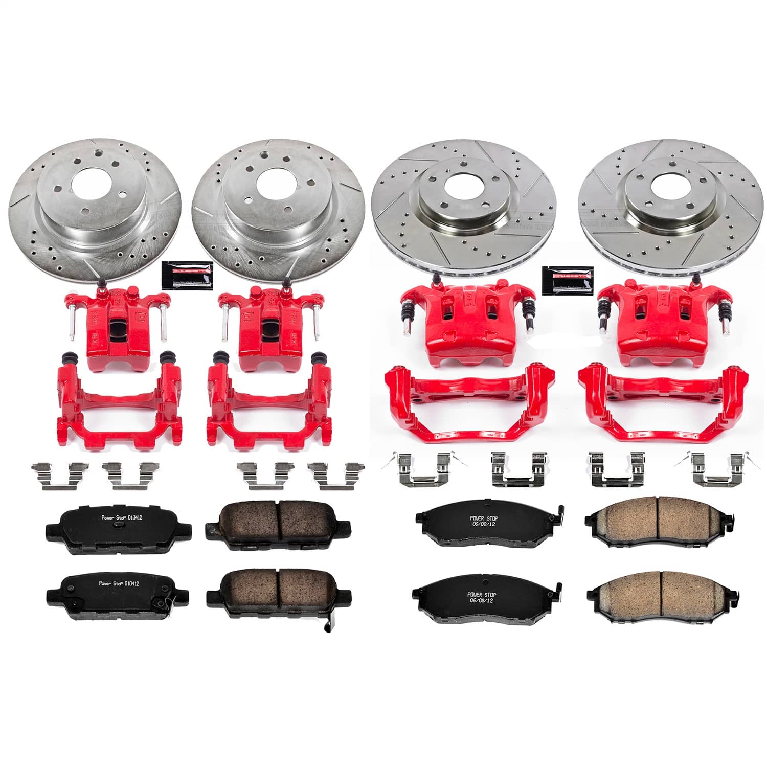 Power Stop - KC114B - Front and Rear - Disc Brake Pad/Caliper and Rotor Kit