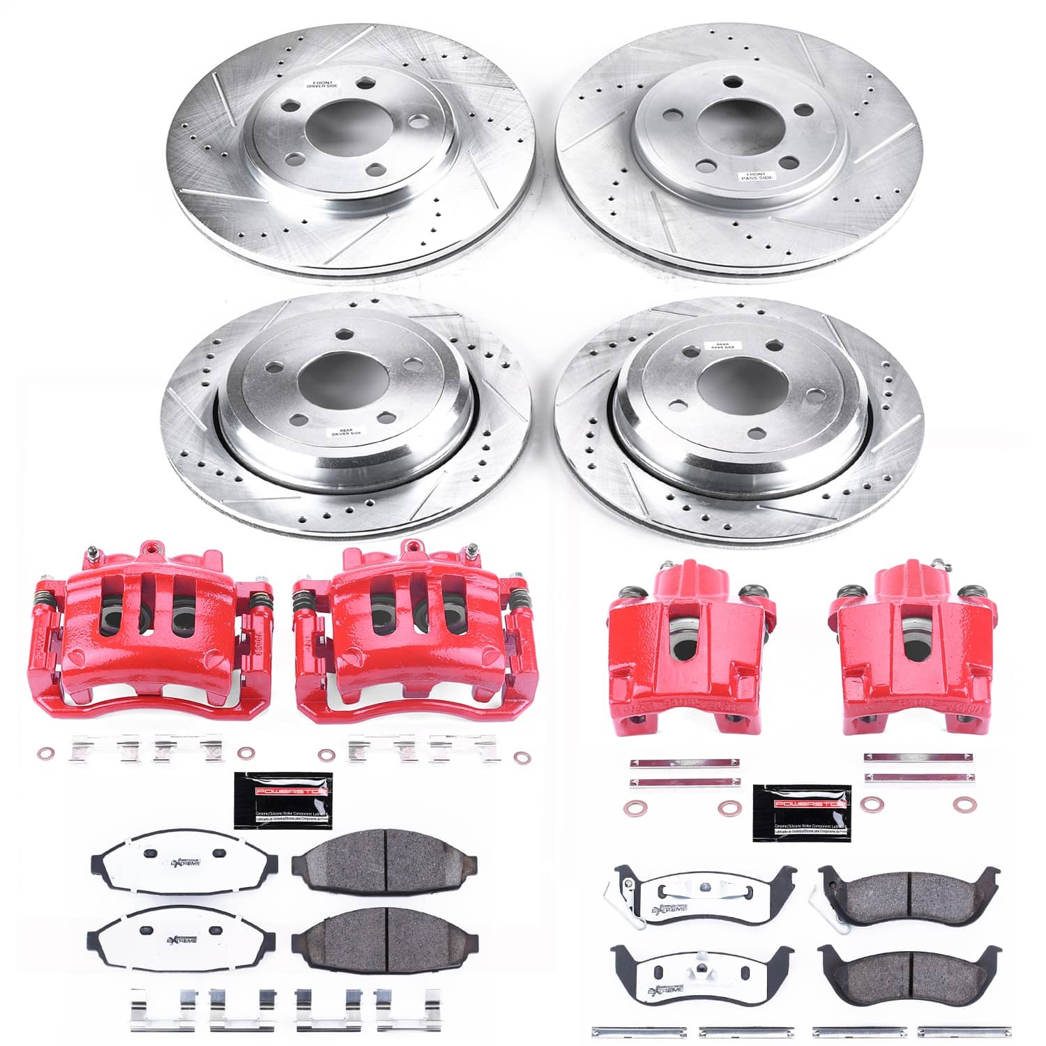 Power Stop - KC1365-26 - Front and Rear - Disc Brake Pad/Caliper and Rotor Kit