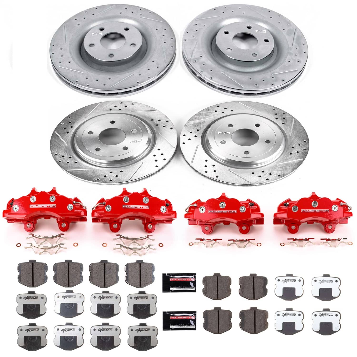 Power Stop - KC1445-26 - Front and Rear - Disc Brake Pad/Caliper and Rotor Kit