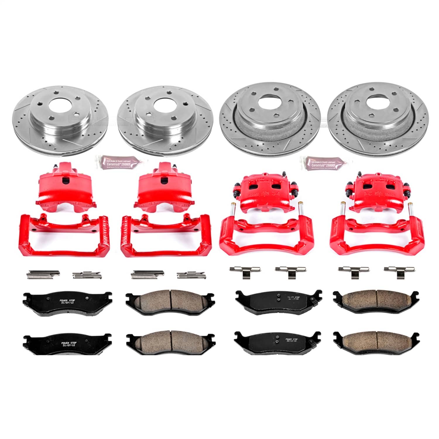 Power Stop - KC2166 - Front and Rear - Disc Brake Pad/Caliper and Rotor Kit