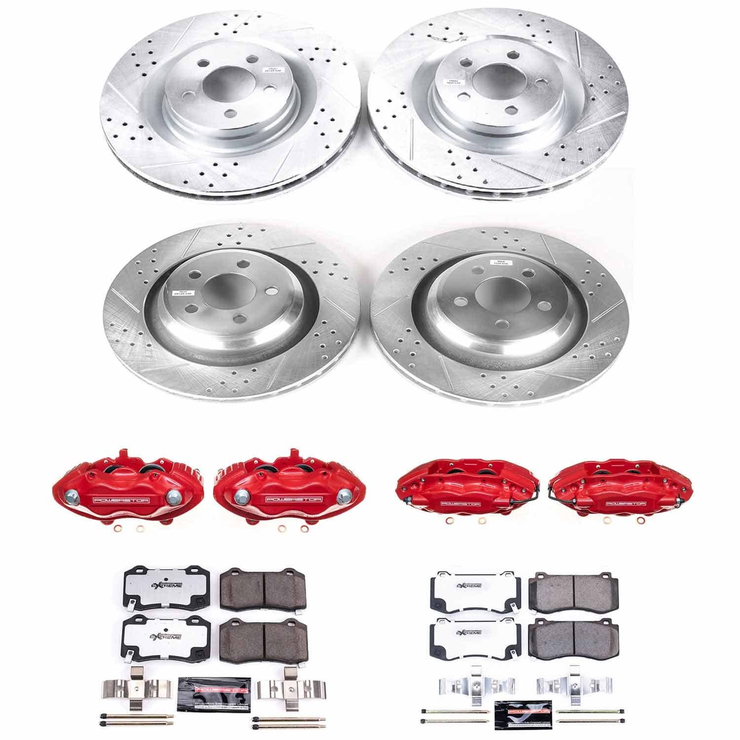 Power Stop - KC4023-26 - Front and Rear - Disc Brake Pad/Caliper and Rotor Kit