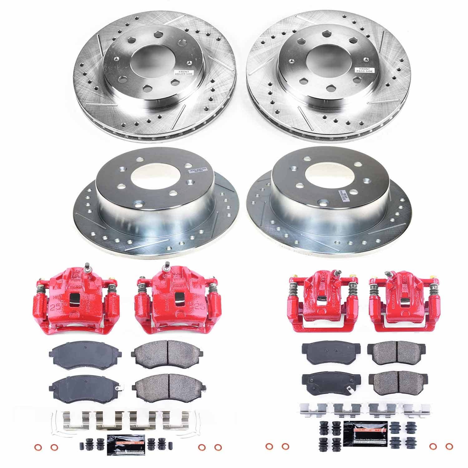 Power Stop - KC4444 - Front and Rear - Disc Brake Pad/Caliper and Rotor Kit