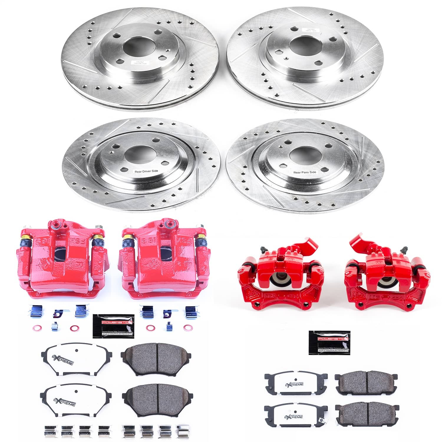Power Stop - KC4468-26 - Front and Rear - Disc Brake Pad/Caliper and Rotor Kit