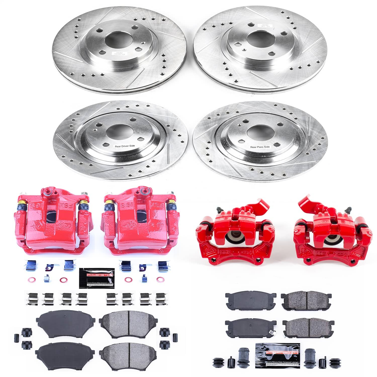 Power Stop - KC4468 - Front and Rear - Disc Brake Pad/Caliper and Rotor Kit
