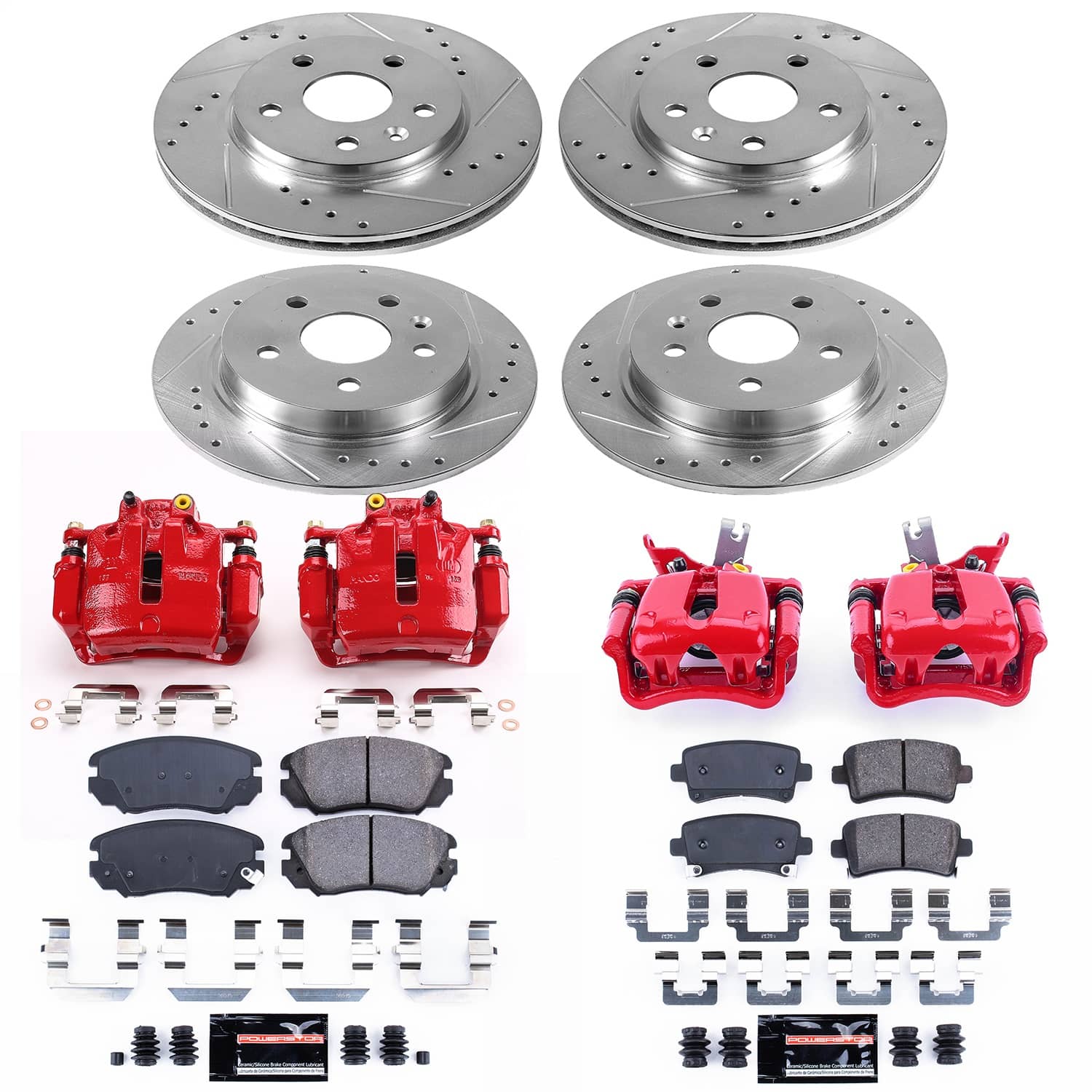 Power Stop - KC5523A - Front and Rear - Disc Brake Pad/Caliper and Rotor Kit
