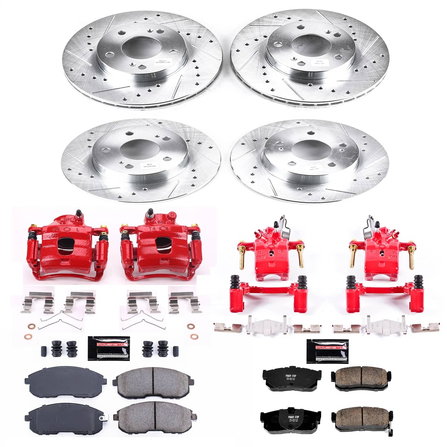 Power Stop - KC662 - Front and Rear - Disc Brake Pad/Caliper and Rotor Kit