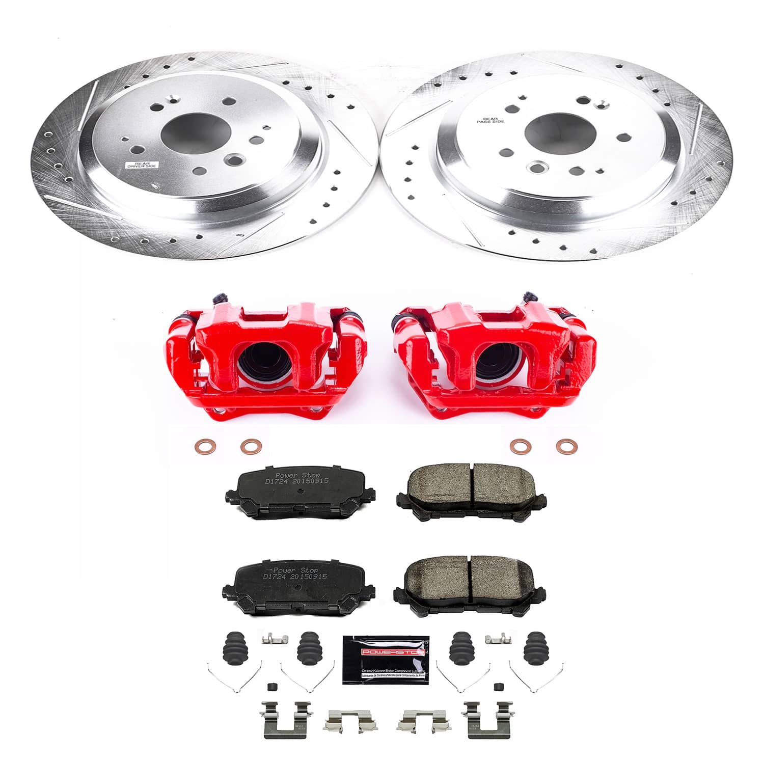 Power Stop - KC6953 - Rear - Disc Brake Pad/Caliper and Rotor Kit