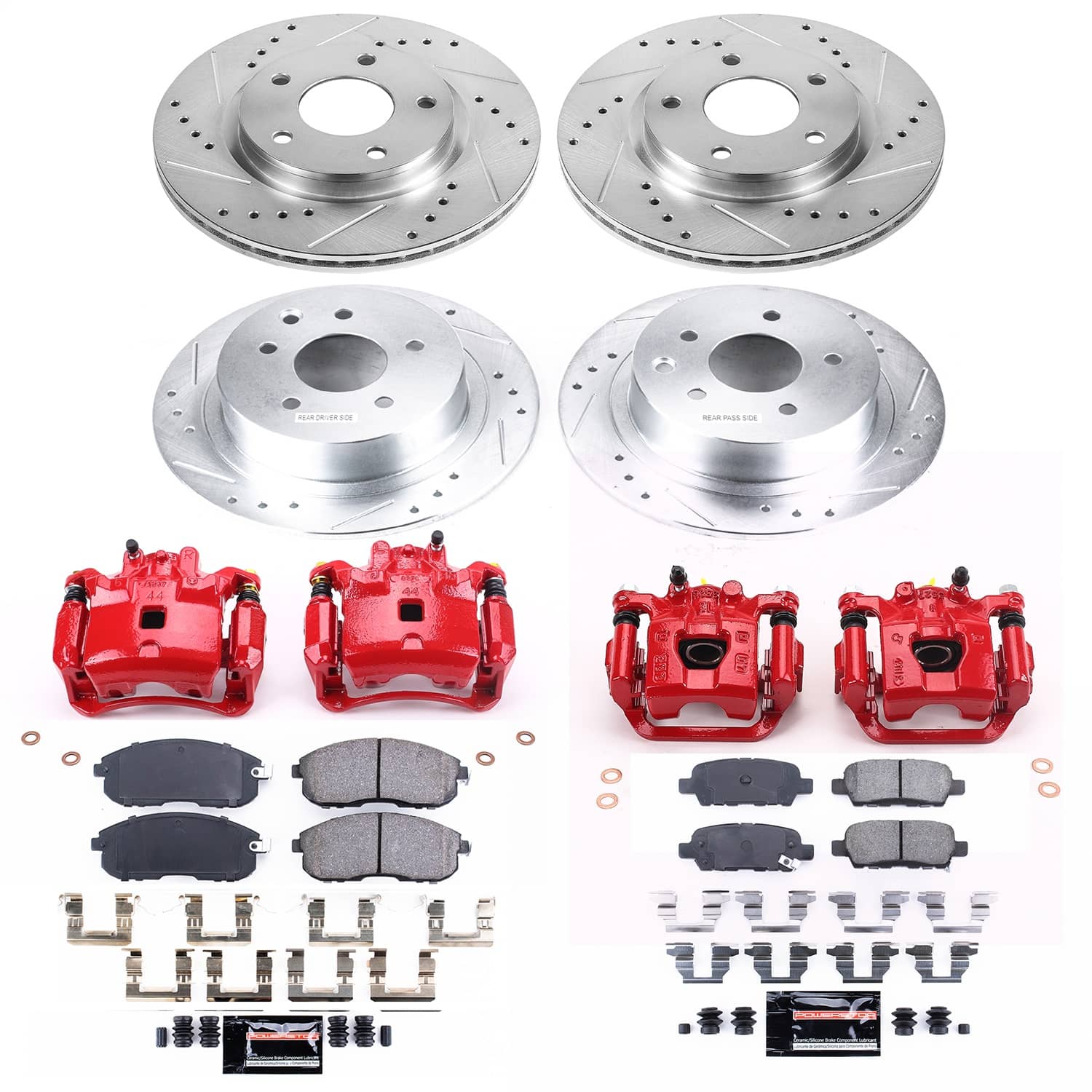 Power Stop - KC6960A - Front and Rear - Disc Brake Pad/Caliper and Rotor Kit