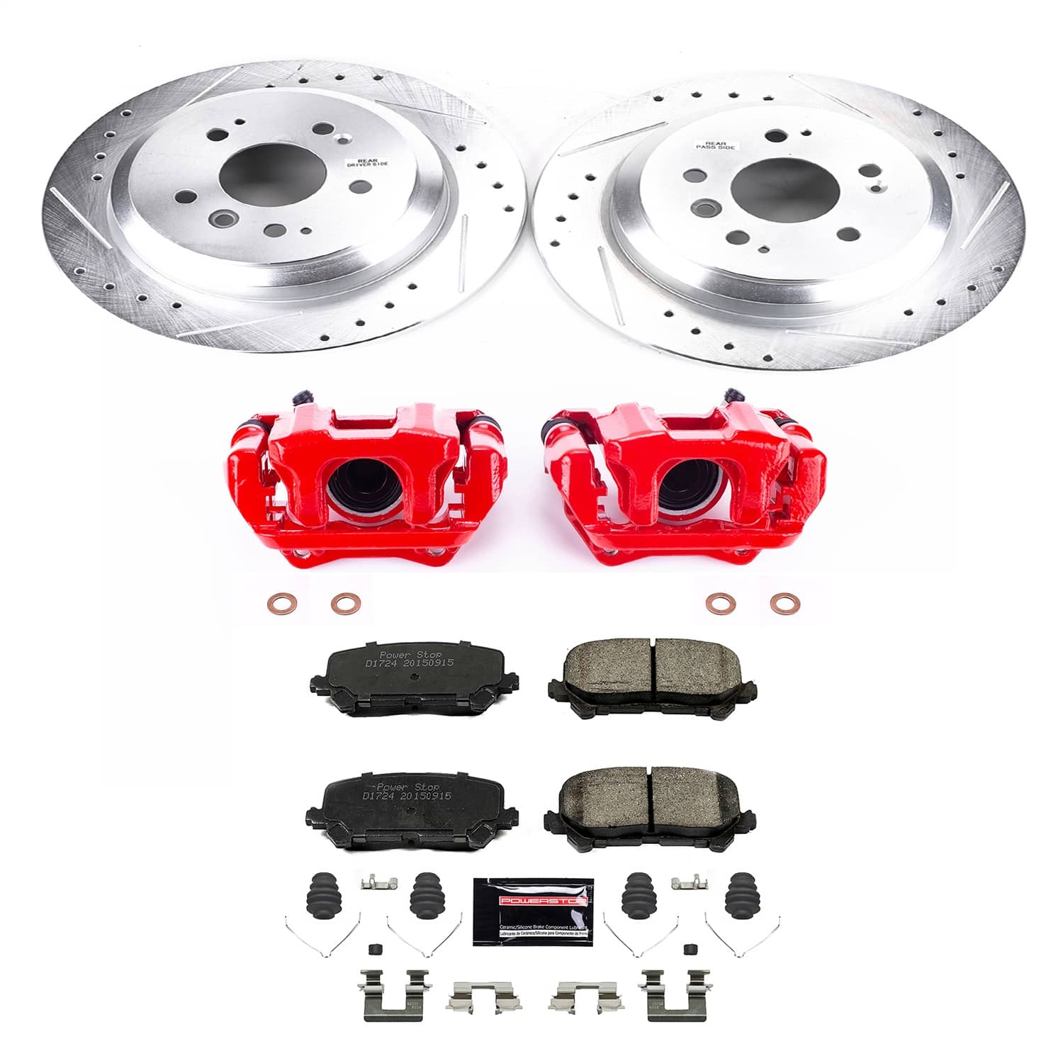 Power Stop - KC7727 - Rear - Disc Brake Pad/Caliper and Rotor Kit