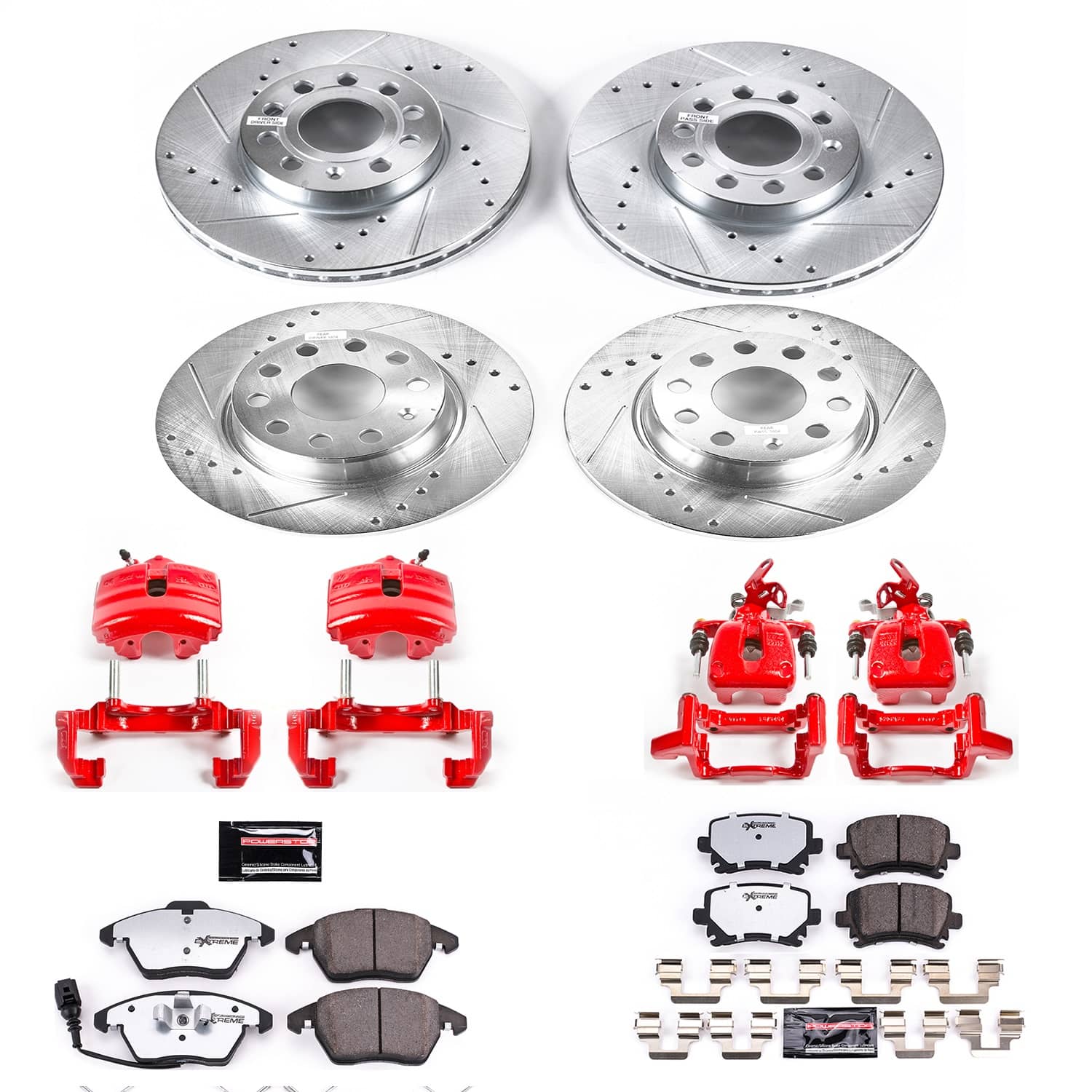 Power Stop - KC7837-26 - Front and Rear - Disc Brake Pad/Caliper and Rotor Kit