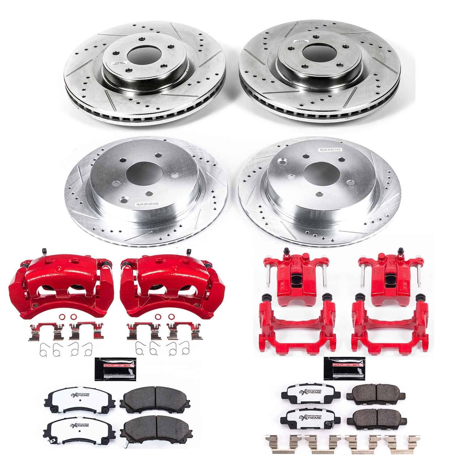 Power Stop - KC8006-26 - Front and Rear - Disc Brake Pad/Caliper and Rotor Kit