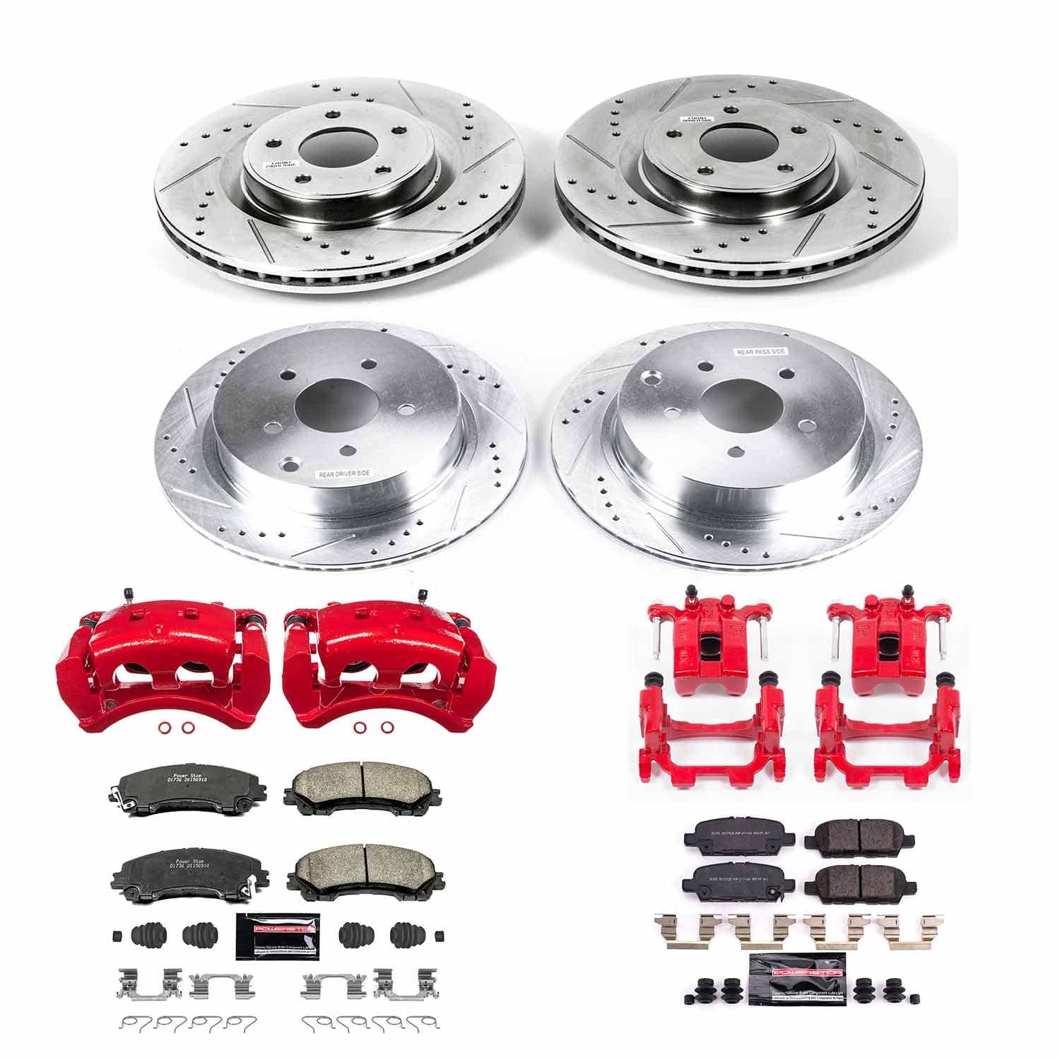 Power Stop - KC8006 - Front and Rear - Disc Brake Pad/Caliper and Rotor Kit