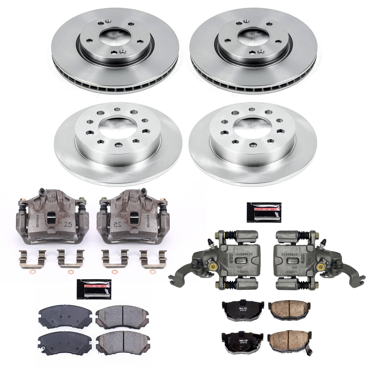 Power Stop - KCOE166A - Front and Rear - Disc Brake Pad/Caliper and Rotor Kit