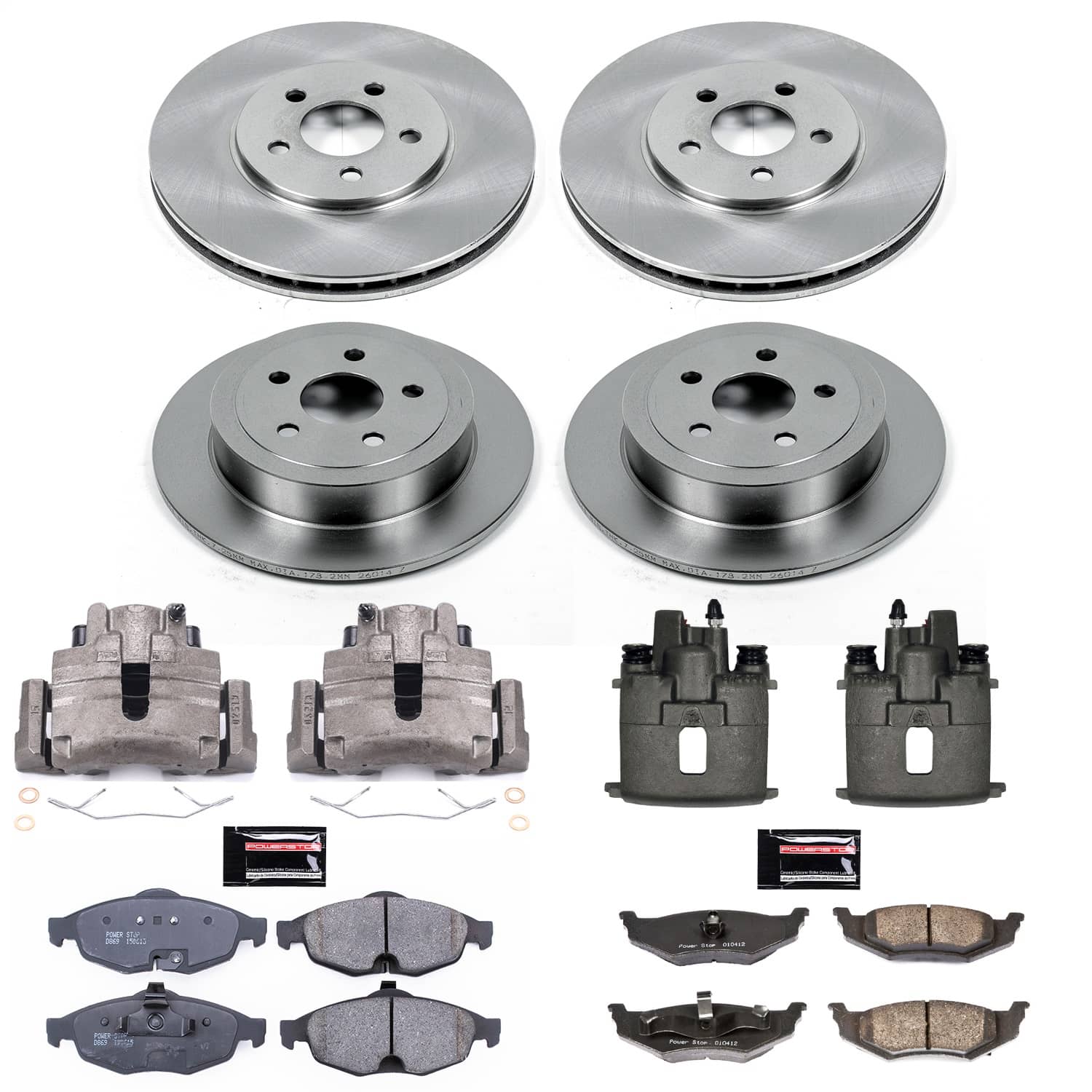 Power Stop - KCOE1685 - Front and Rear - Disc Brake Pad/Caliper and Rotor Kit