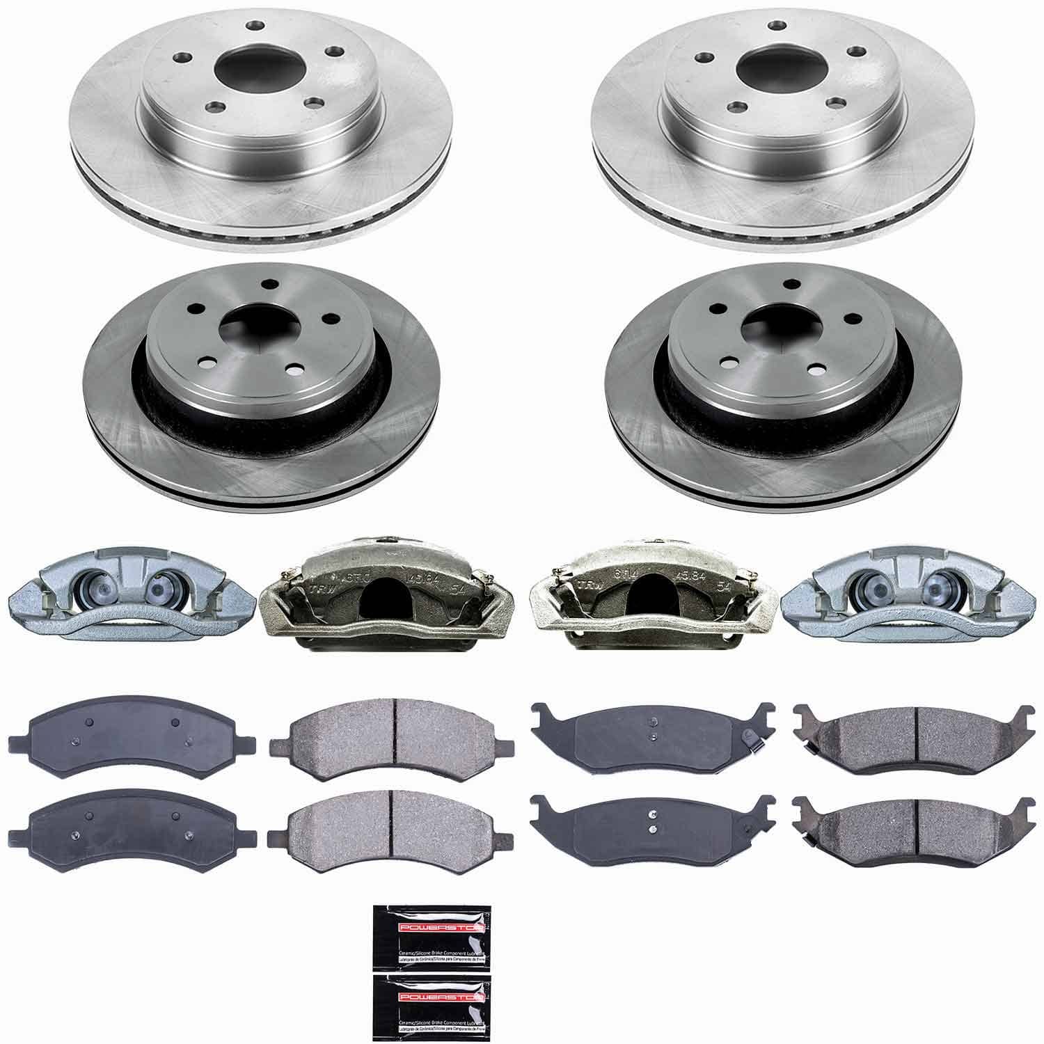 Power Stop - KCOE2164 - Front and Rear - Disc Brake Pad/Caliper and Rotor Kit