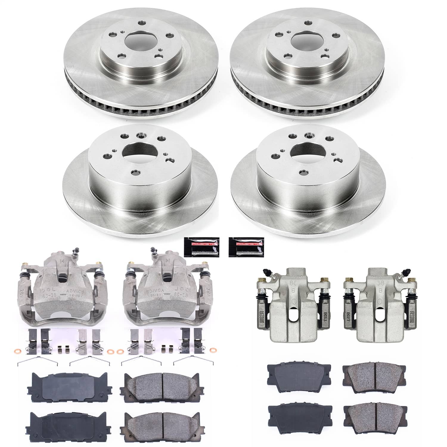 Power Stop - KCOE2822 - Front and Rear - Disc Brake Pad/Caliper and Rotor Kit