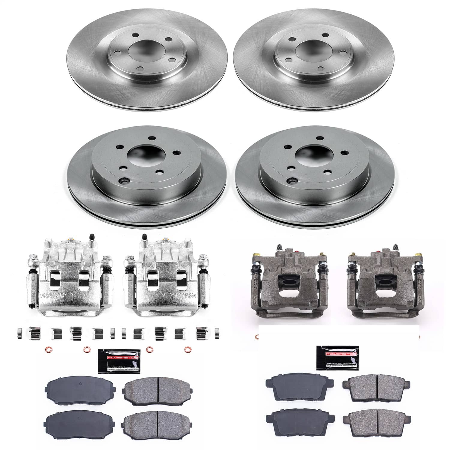 Power Stop - KCOE2829 - Front and Rear - Disc Brake Pad/Caliper and Rotor Kit
