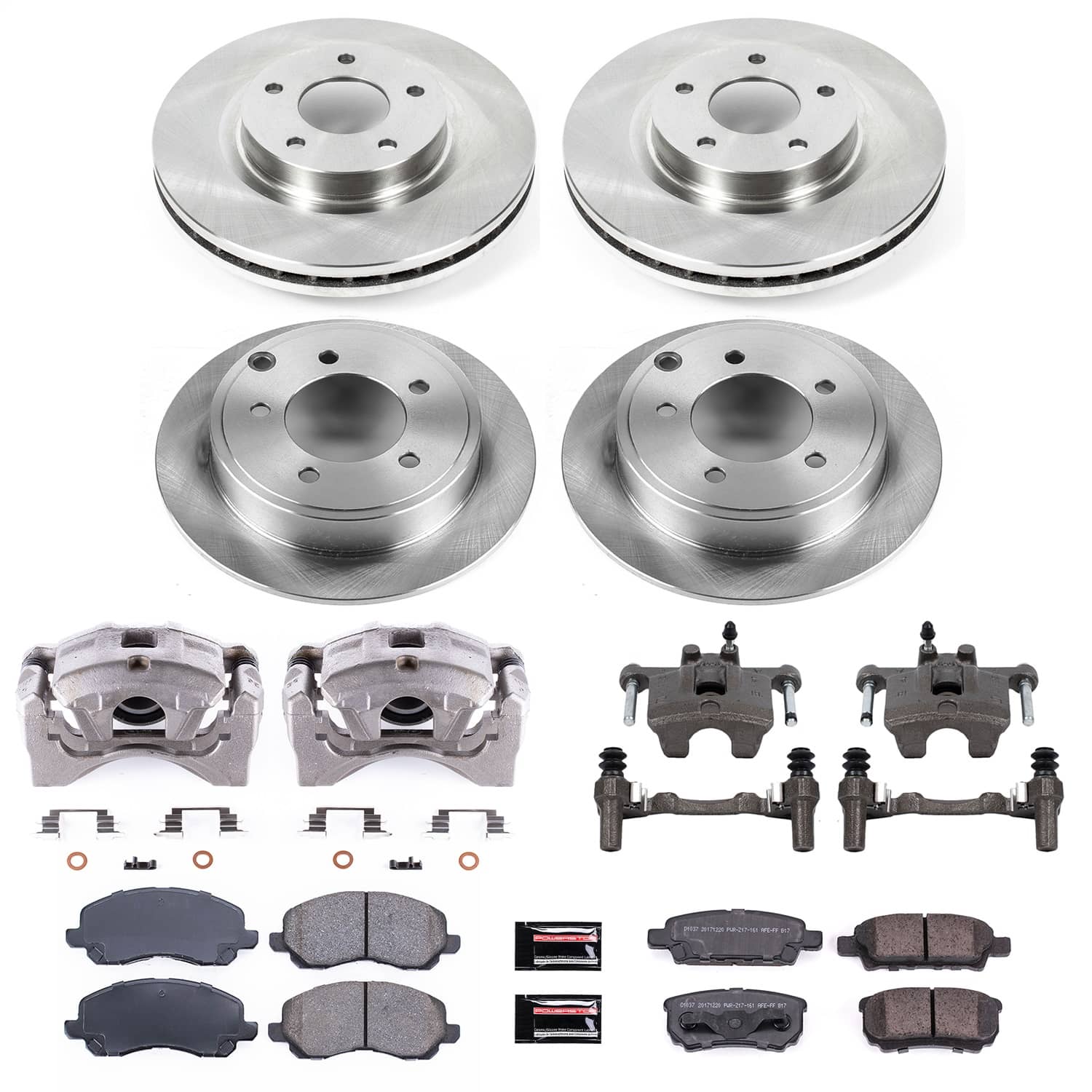Power Stop - KCOE2840 - Front and Rear - Disc Brake Pad/Caliper and Rotor Kit