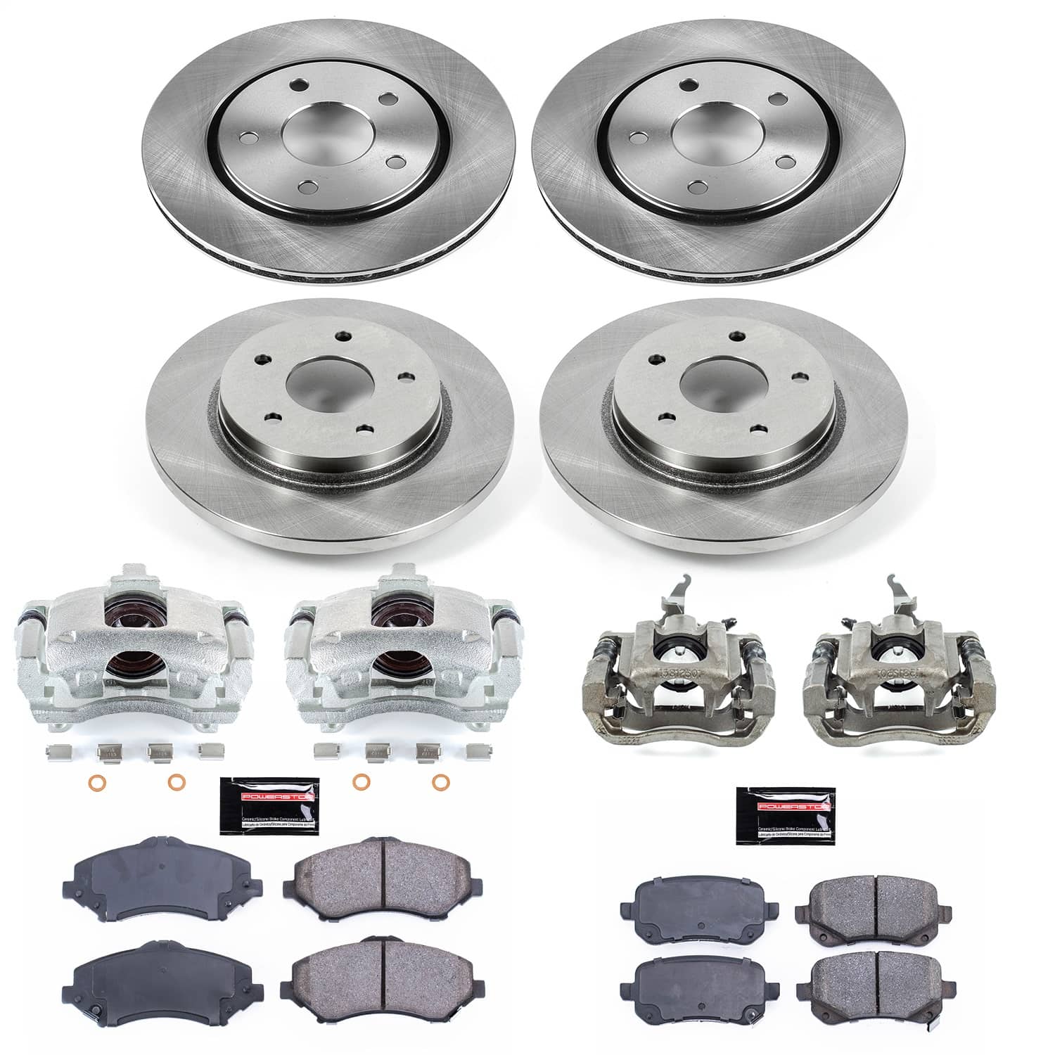 Power Stop - KCOE4015A - Front and Rear - Disc Brake Pad/Caliper and Rotor Kit
