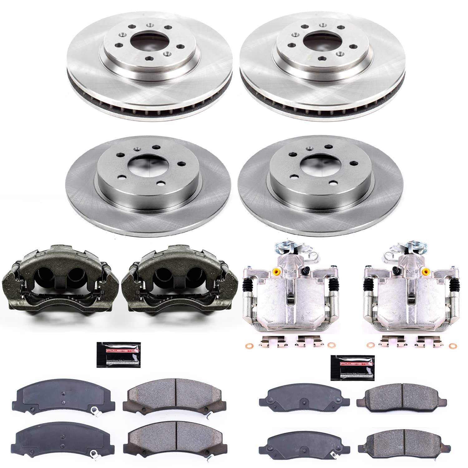 Power Stop - KCOE4096 - Front and Rear - Disc Brake Pad/Caliper and Rotor Kit