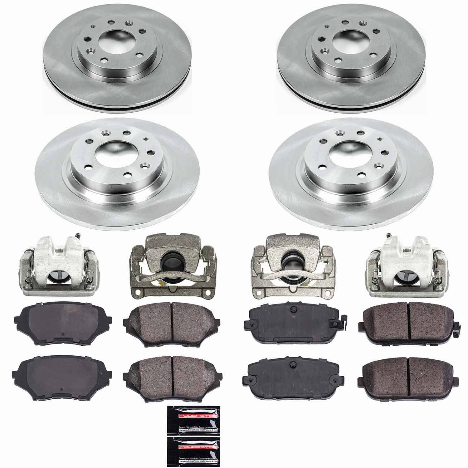 Power Stop - KCOE4098 - Front and Rear - Disc Brake Pad/Caliper and Rotor Kit