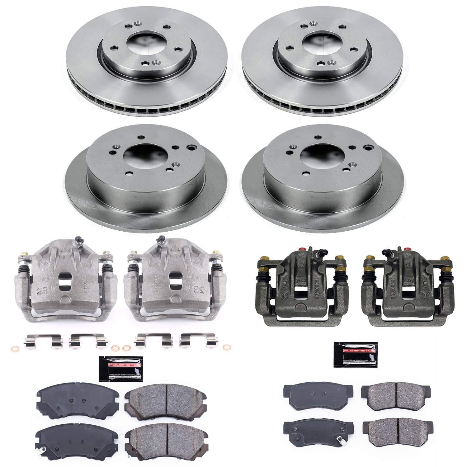 Power Stop - KCOE4448 - Front and Rear - Disc Brake Pad/Caliper and Rotor Kit