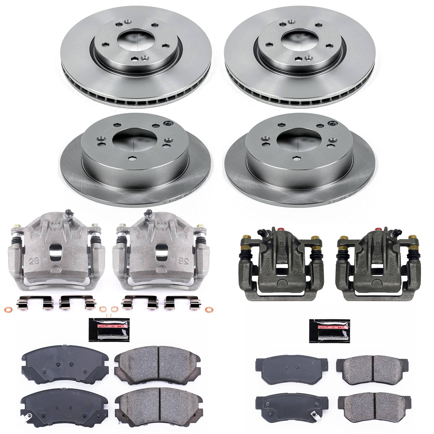 Power Stop - KCOE4449A - Front and Rear - Disc Brake Pad/Caliper and Rotor Kit