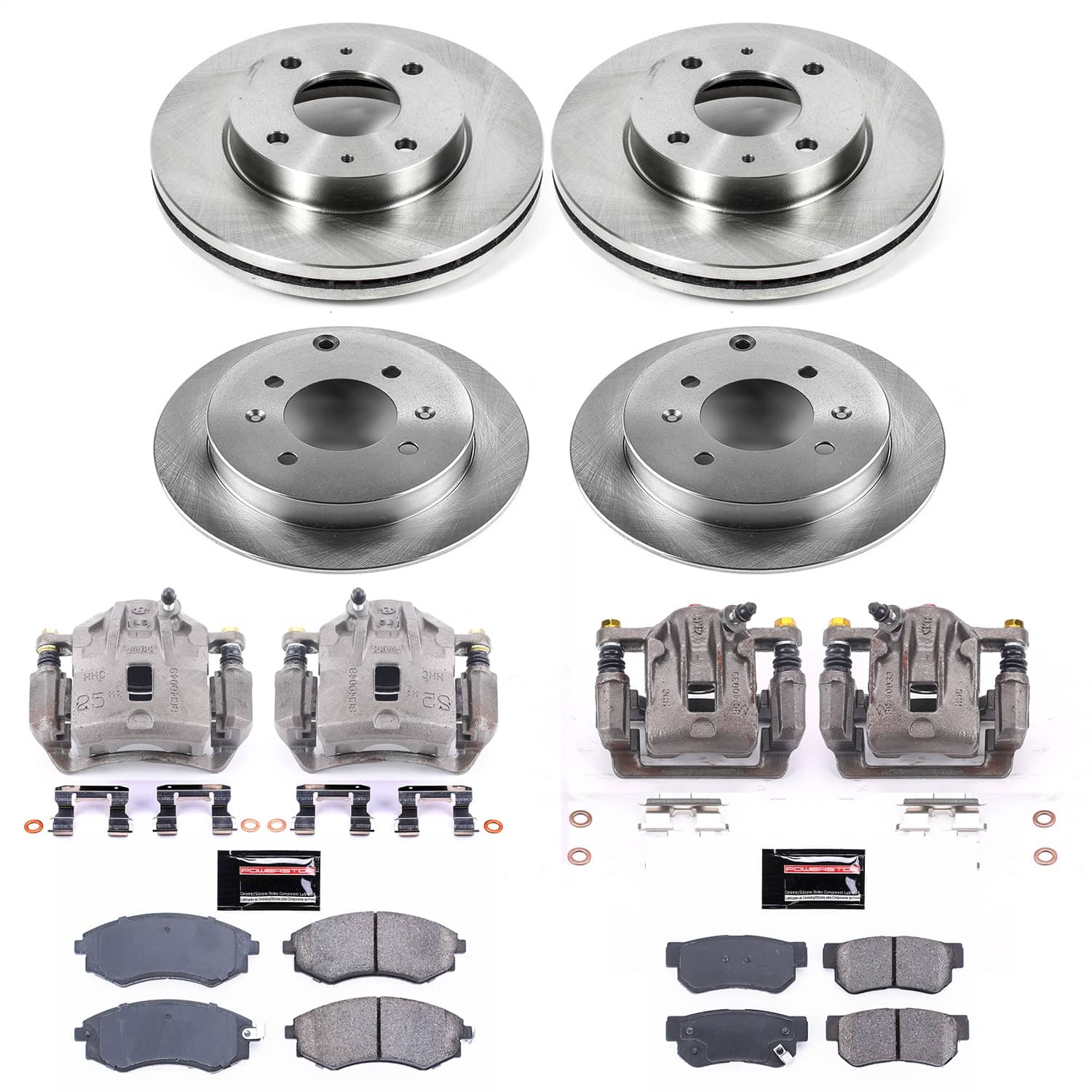 Power Stop - KCOE5371 - Front and Rear - Disc Brake Pad/Caliper and Rotor Kit