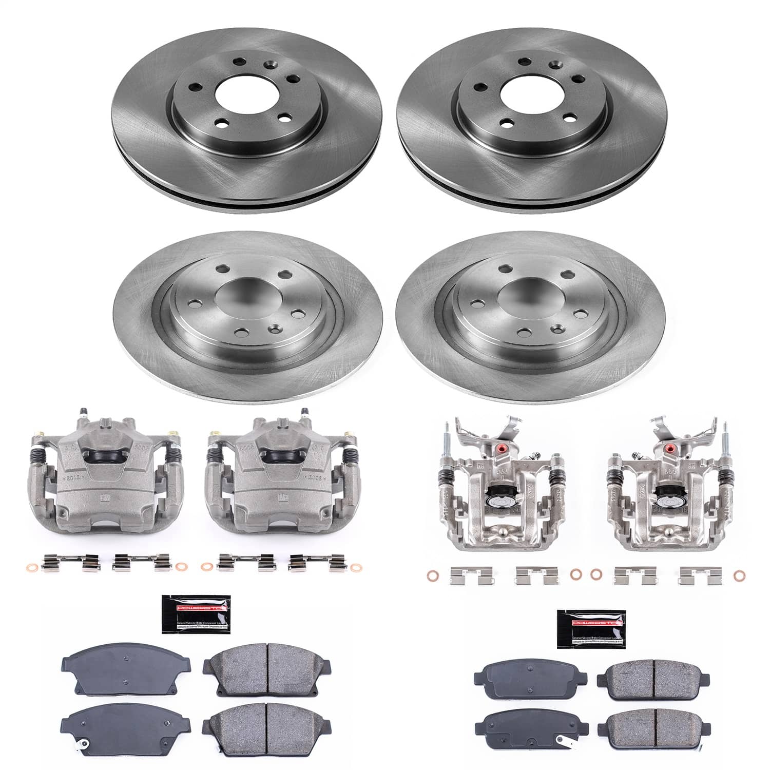 Power Stop - KCOE5555B - Front and Rear - Disc Brake Pad/Caliper and Rotor Kit