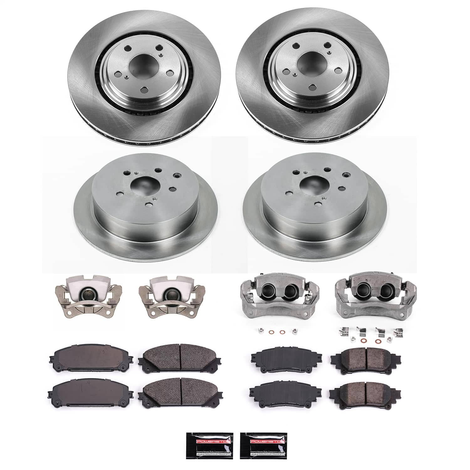Power Stop - KCOE5828 - Front and Rear - Disc Brake Pad/Caliper and Rotor Kit