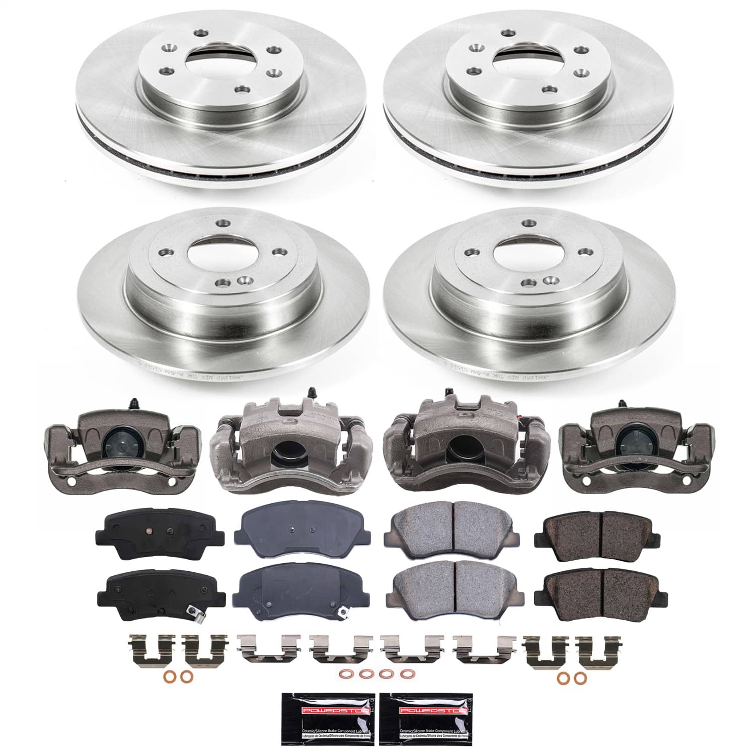 Power Stop - KCOE6509A - Front and Rear - Disc Brake Pad/Caliper and Rotor Kit