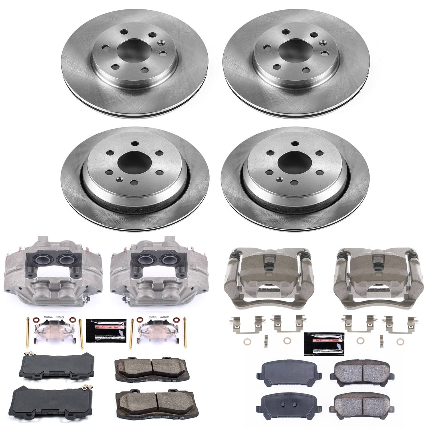 Power Stop - KCOE7228 - Front and Rear - Disc Brake Pad/Caliper and Rotor Kit