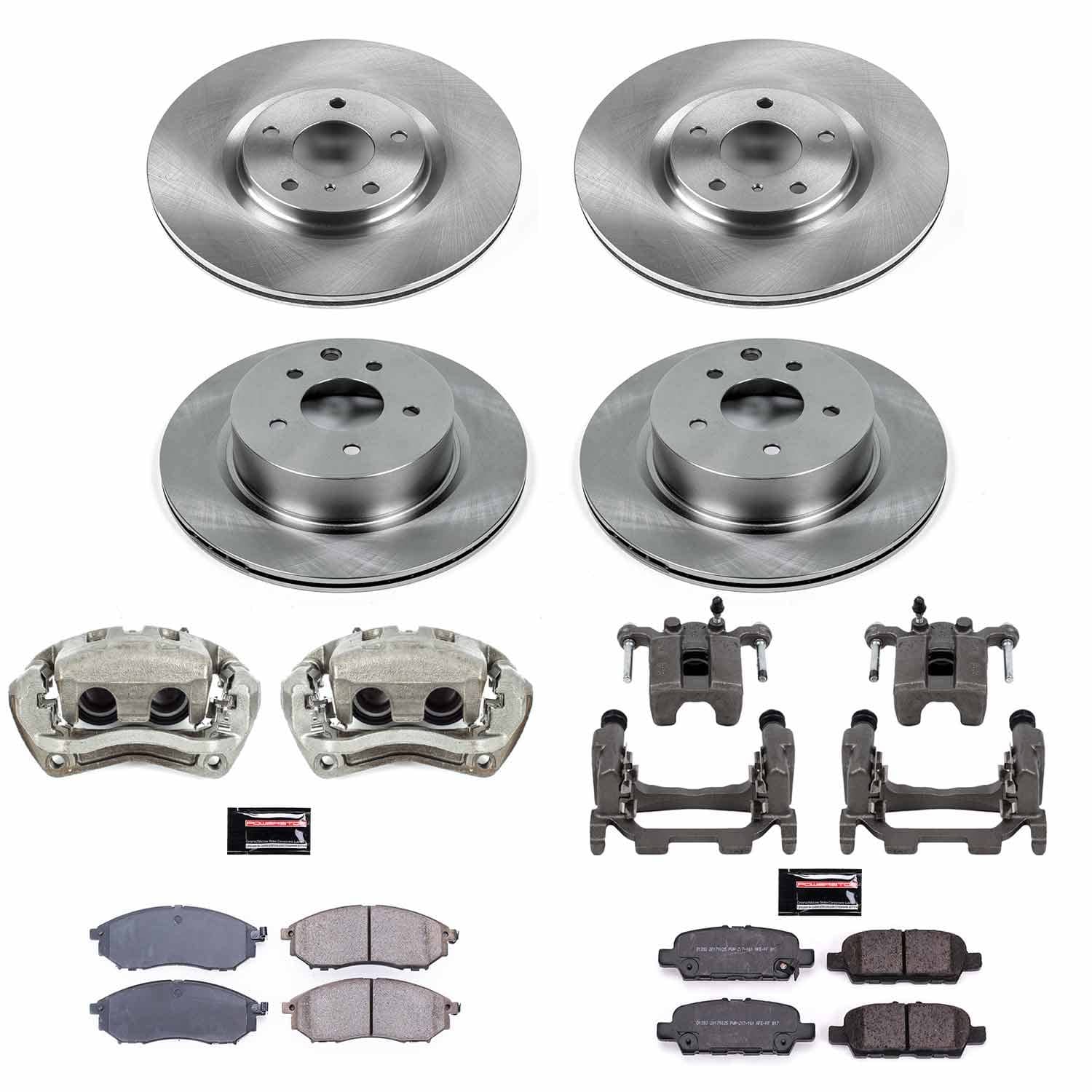 Power Stop - KCOE8060 - Front and Rear - Disc Brake Pad/Caliper and Rotor Kit