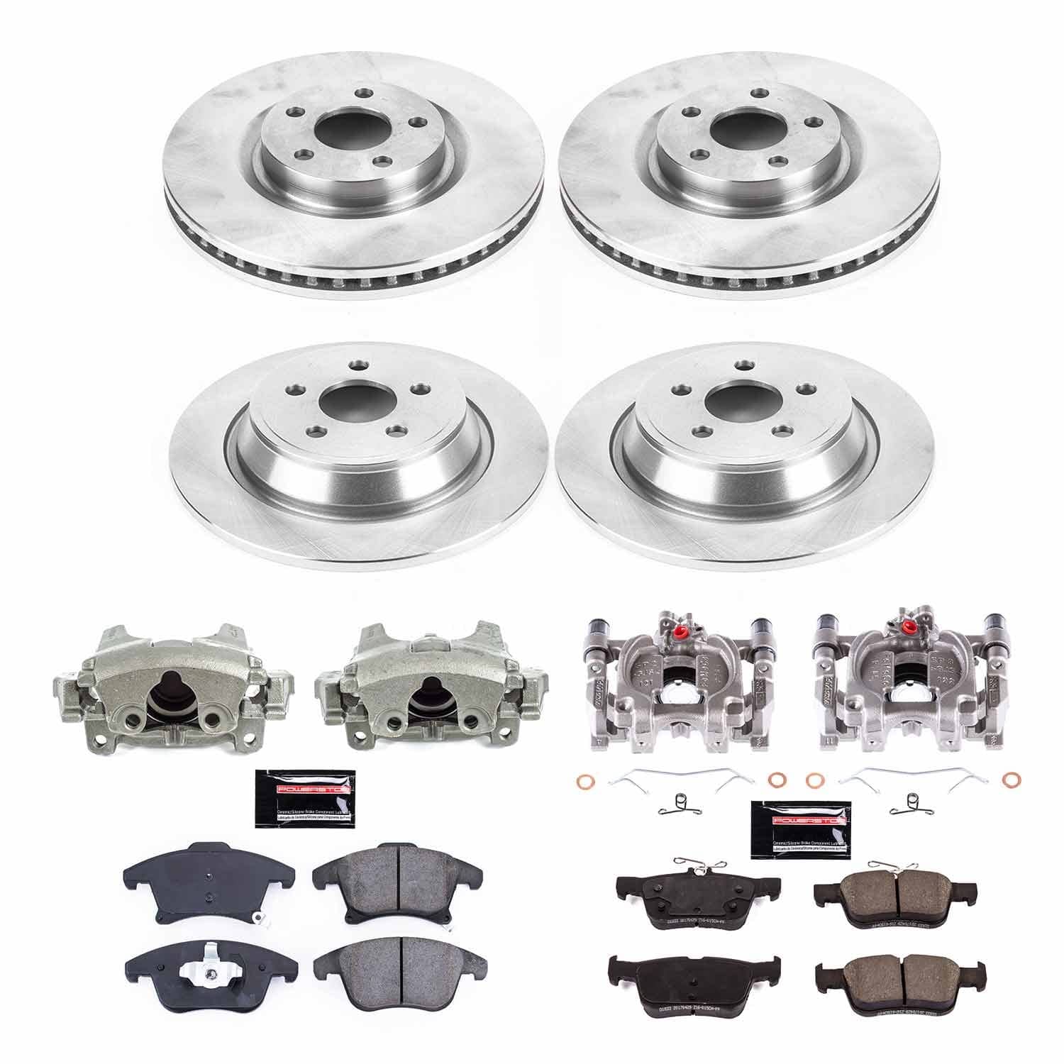 Power Stop - KCOE8541 - Front and Rear - Disc Brake Pad/Caliper and Rotor Kit