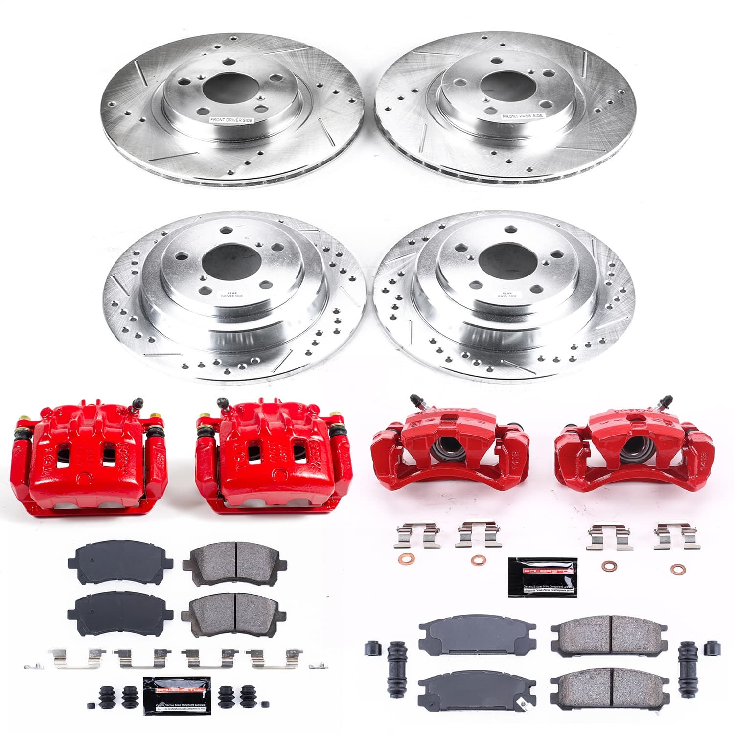 Power Stop - KC1121 - Front and Rear - Disc Brake Pad/Caliper and Rotor Kit image 1