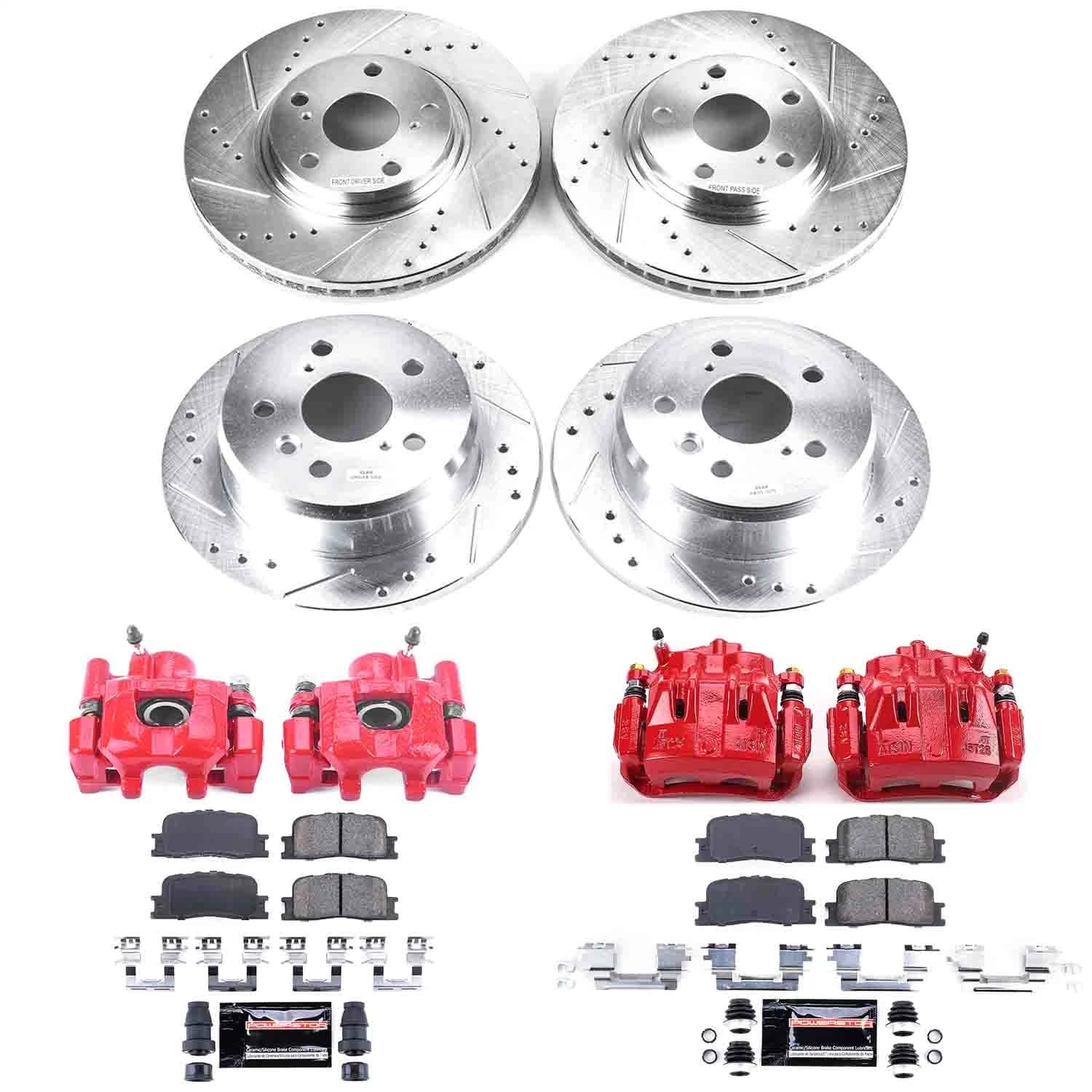 Power Stop - KC1142 - Front and Rear - Disc Brake Pad/Caliper and Rotor Kit image 1