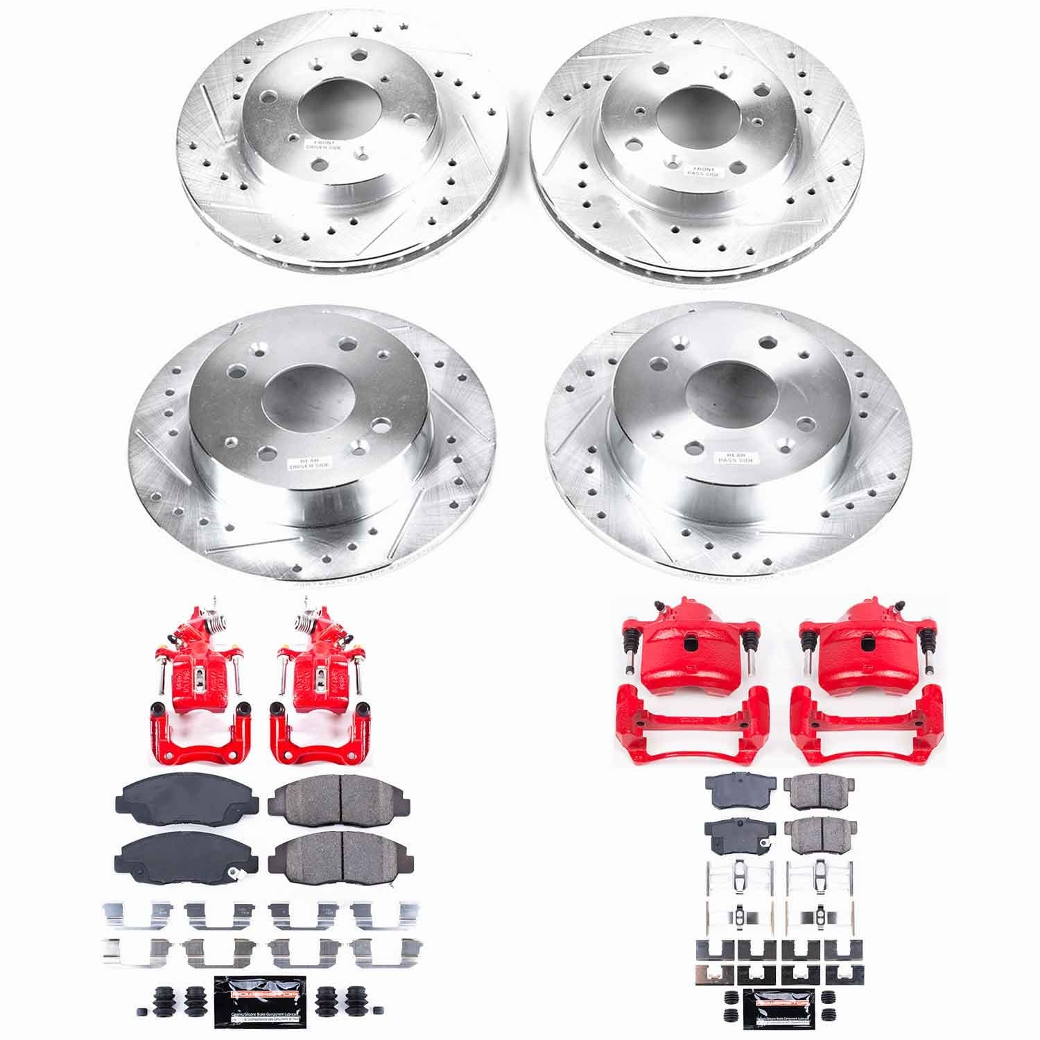 Power Stop - KC1240A - Front and Rear - Disc Brake Pad/Caliper and Rotor Kit image 1