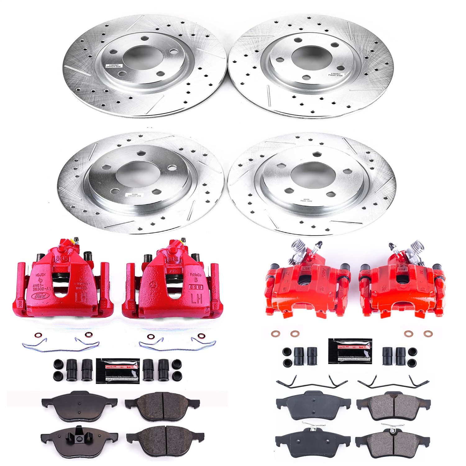 Power Stop - KC126C - Front and Rear - Disc Brake Pad/Caliper and Rotor Kit image 1