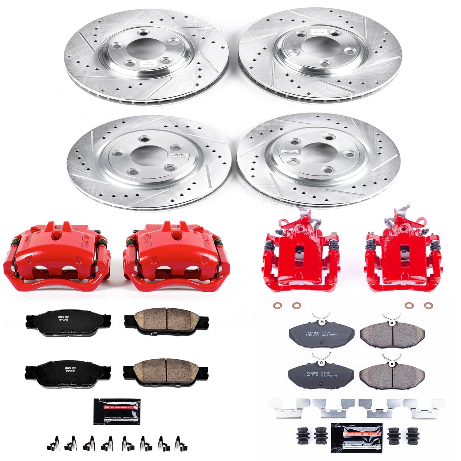 Power Stop - KC1355 - Front and Rear - Disc Brake Pad/Caliper and Rotor Kit image 1