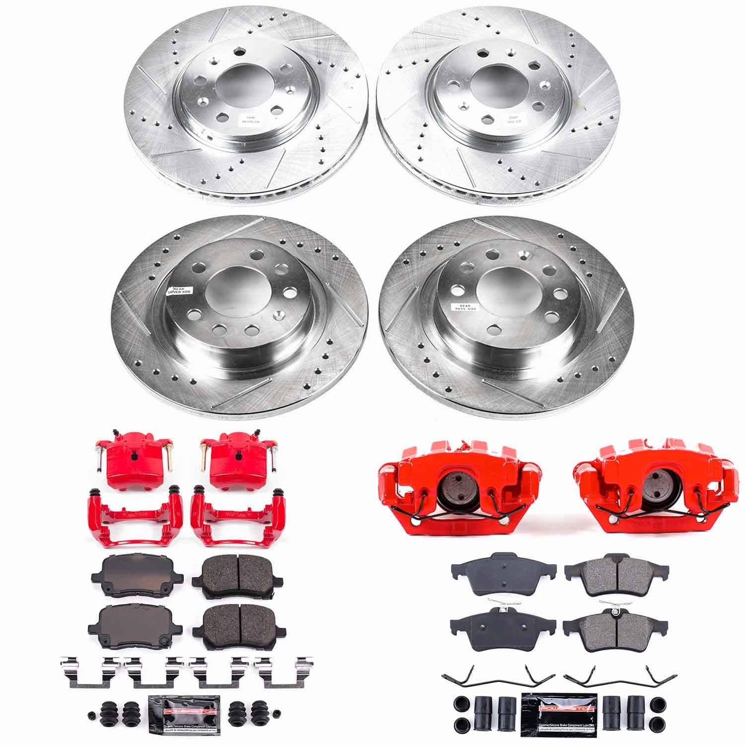 Power Stop - KC1434 - Front and Rear - Disc Brake Pad/Caliper and Rotor Kit image 1