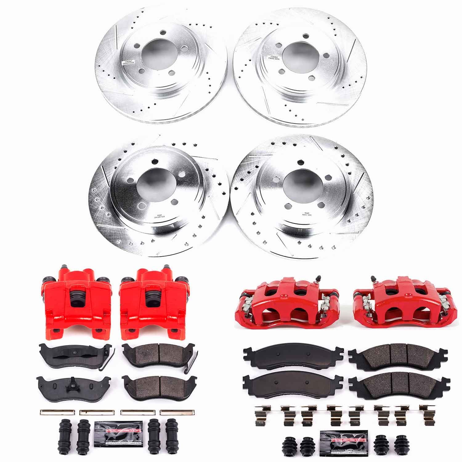 Power Stop - KC1443 - Front and Rear - Disc Brake Pad/Caliper and Rotor Kit image 1