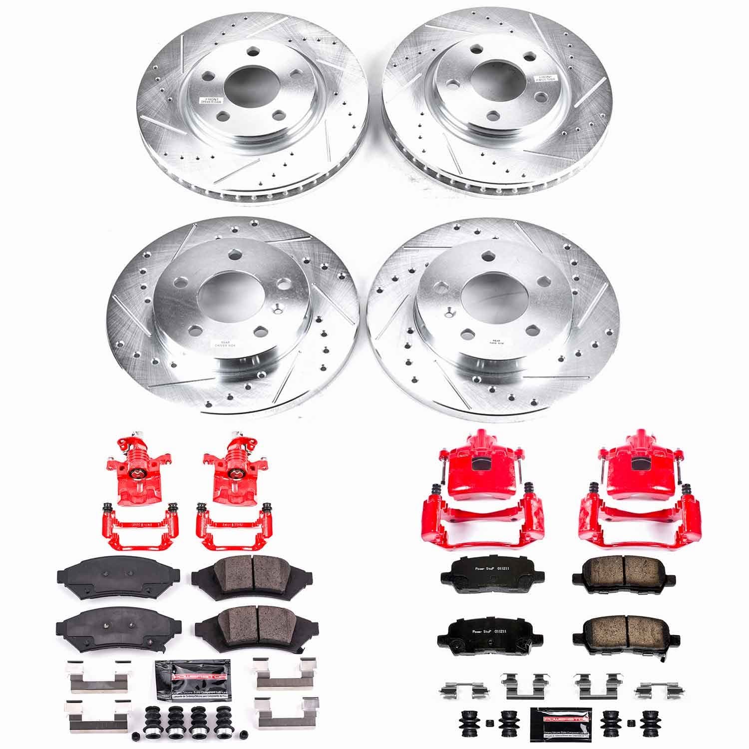 Power Stop - KC1587 - Front and Rear - Disc Brake Pad/Caliper and Rotor Kit image 1