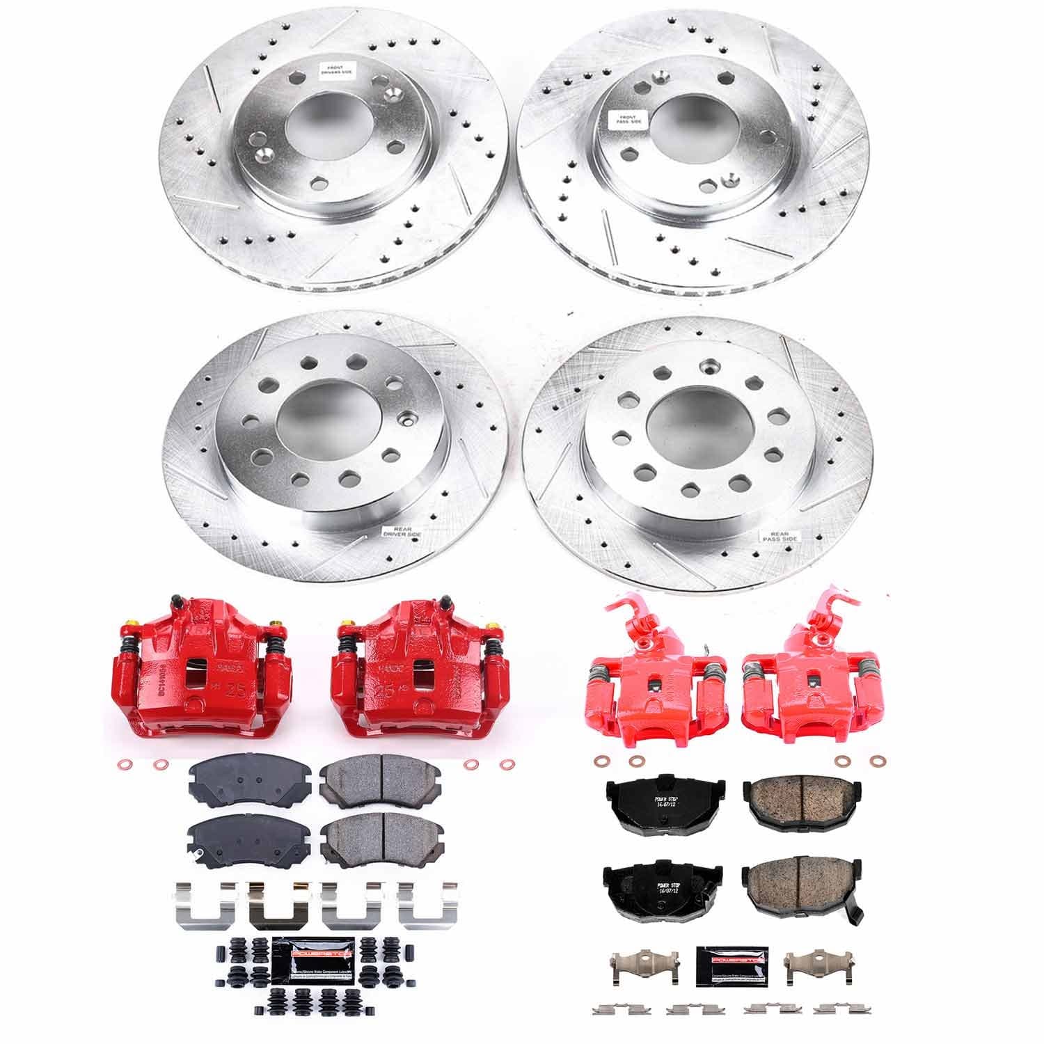 Power Stop - KC166 - Front and Rear - Disc Brake Pad/Caliper and Rotor Kit image 1