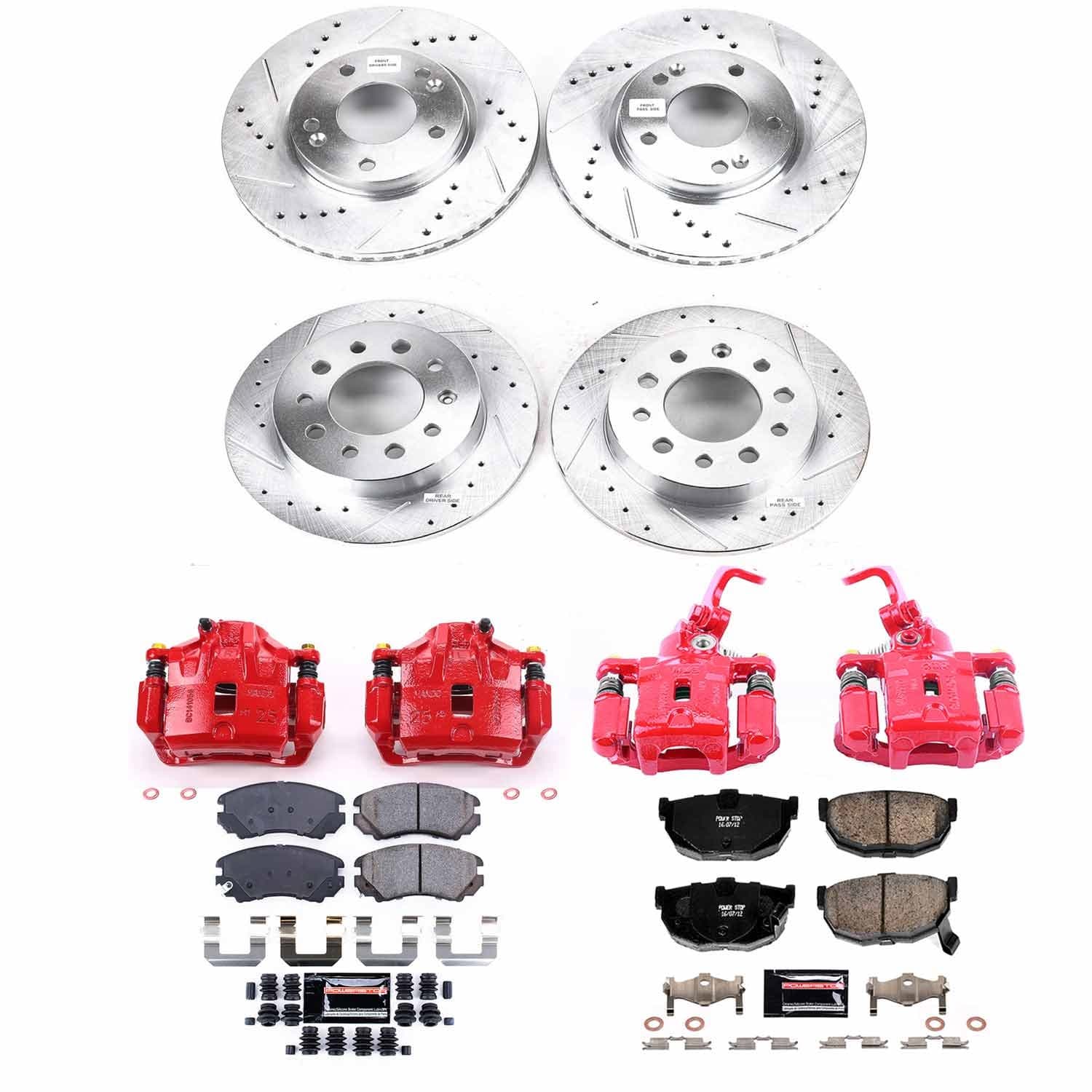 Power Stop - KC166A - Front and Rear - Disc Brake Pad/Caliper and Rotor Kit image 1