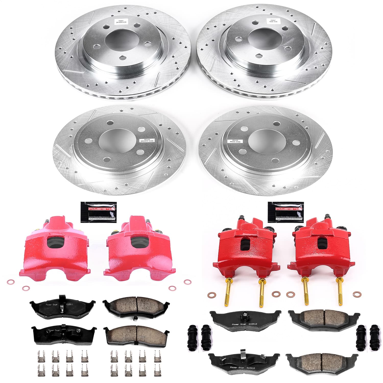 Power Stop - KC1693 - Front and Rear - Disc Brake Pad/Caliper and Rotor Kit image 1