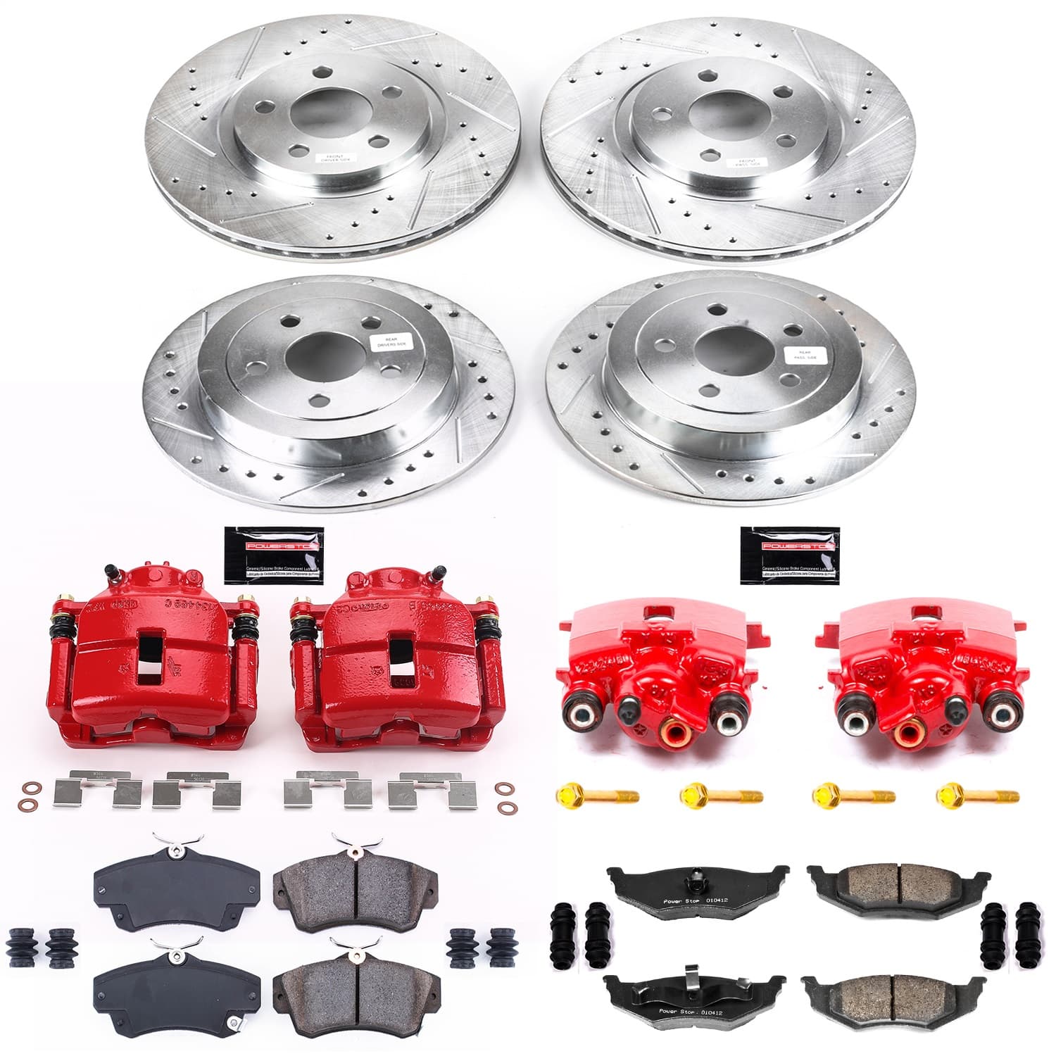 Power Stop - KC1705A - Front and Rear - Disc Brake Pad/Caliper and Rotor Kit image 1