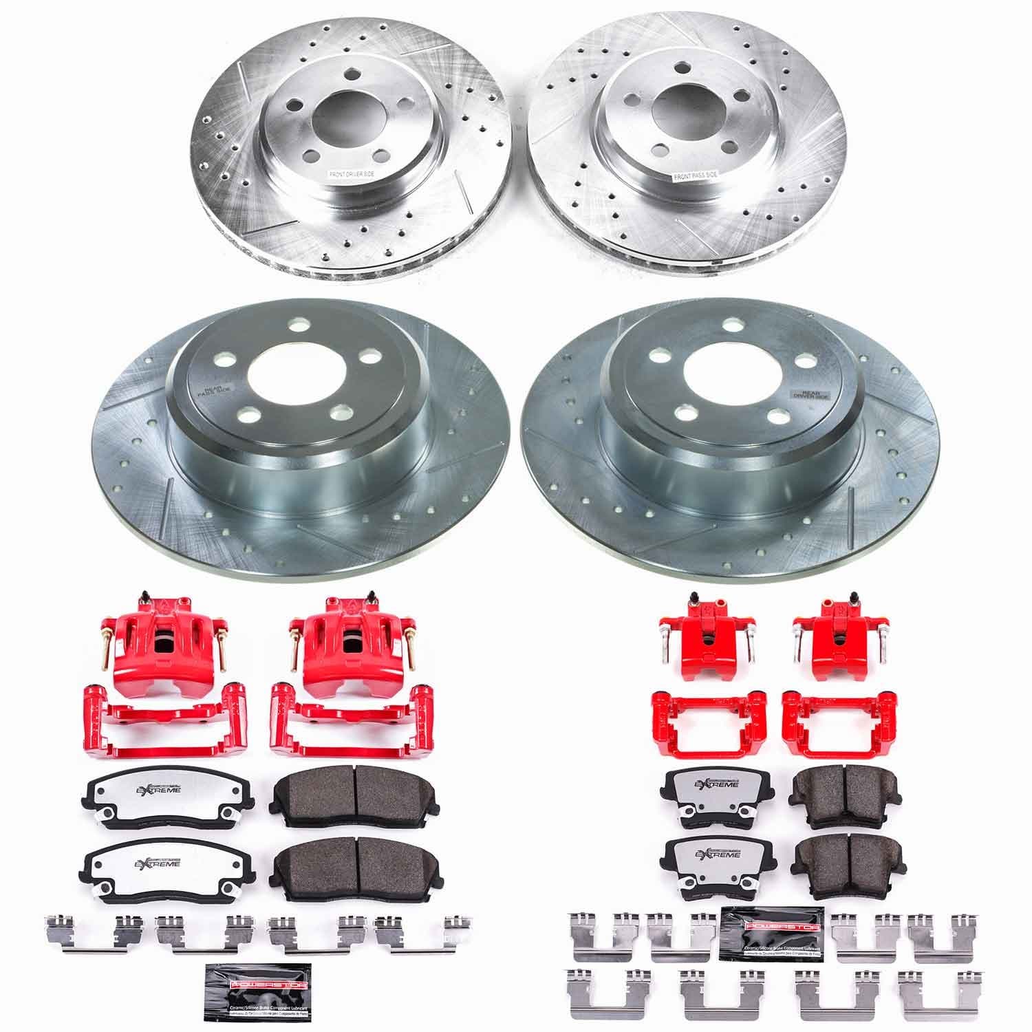 Power Stop - KC1715-26 - Front and Rear - Disc Brake Pad/Caliper and Rotor Kit image 1