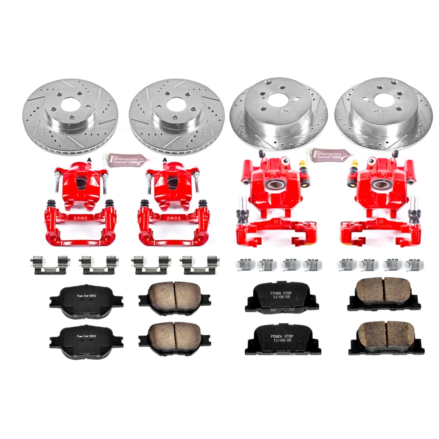Power Stop - KC2315 - Front and Rear - Disc Brake Pad/Caliper and Rotor Kit image 1